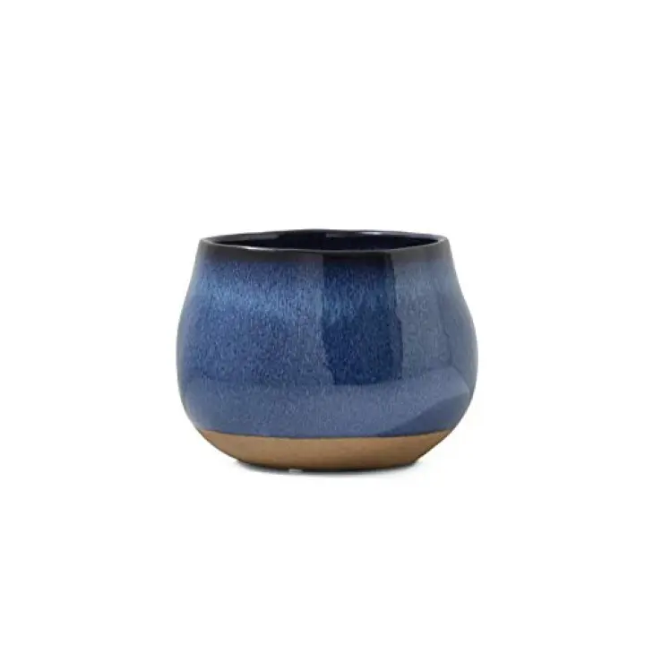Serene Spaces Living Dark Blue Potter's Ceramic Vase, Decorative Pottery Vases for Flowers Ideal for Shelf Decor at Home or Weddings, Measures 6" Tall and 8.5" Diameter