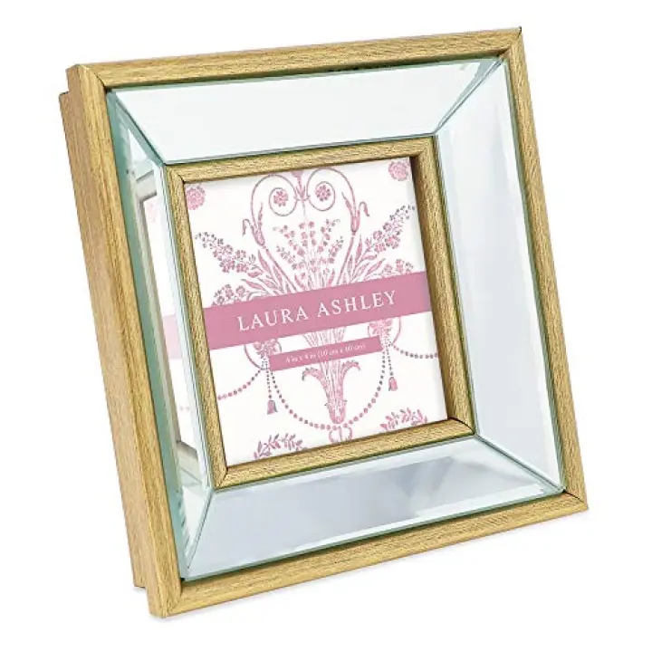 Laura Ashley 4x4 Gold Beveled Mirror Picture Frame, Classic Mirrored Frame with Deep Slanted Angle, Wall-Mountable, Made for Tabletop Display, Photo Gallery and Wall Art, (4x4, Gold)