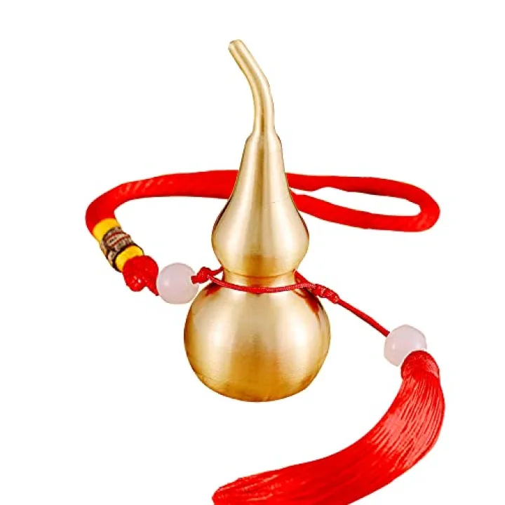 Hanging Decoration Good Luck Wu Lou Gourd,with Tassel for Housewarming Statue Charm Amulet Home Decor,3.18 inch Tall,Full Brass, Hu Lu Bring You Wealth Peaceful, Safty, Healthy,Success