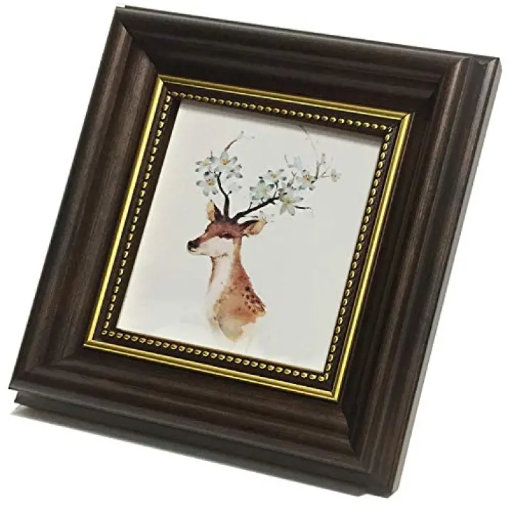 AMHOME 3.5x3.5 Picture Frame Brown Square Photo Frame（Deep brown. Desktop Display Mount on The Wall.Plexiglass Panel (not Glass), Plastic Packaging (not Carton).