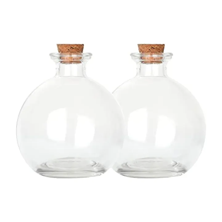 Magic Season Decorative Glass Bottles with Cork Stopper (9 fl oz. Potion Bottles / 2 Pcs)