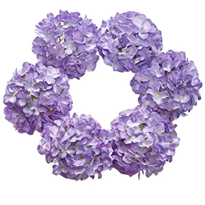 DuHouse Silk Hydrangea Artificial Flowers Heads with Stems for Wedding Home Decor Pack of 6 (Purple)