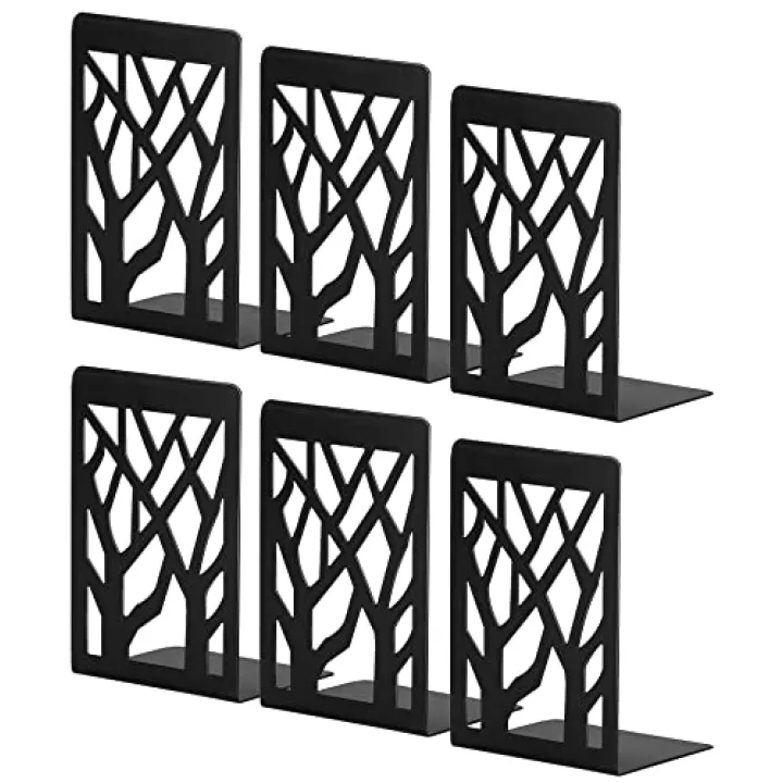 Book Ends, Bookends, Bookends for Shelves, Bookend, Book Ends for Heavy Books, Black Metal Book Shelf Holder Home Decorative, Book Stoppers for Shelves 3 Pair