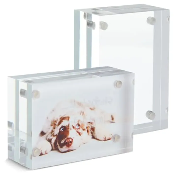 Juvale Magnetic Acrylic Picture Frame - 3 x 2 x 1.2 in Wallet-Size, Clear Polished - Mini Photo Frames Set of 2 for Tabletop & Desktop Photo Display