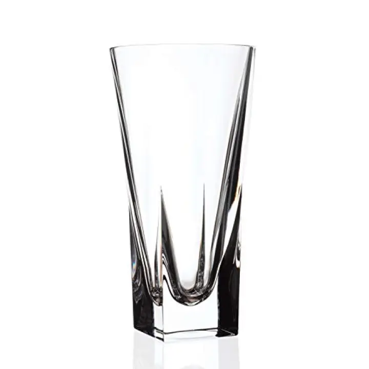 Barski Vase - Crystal Glass - 12" H - for Flowers - Roses - Square Bottom - Round Opening - Made in Europe