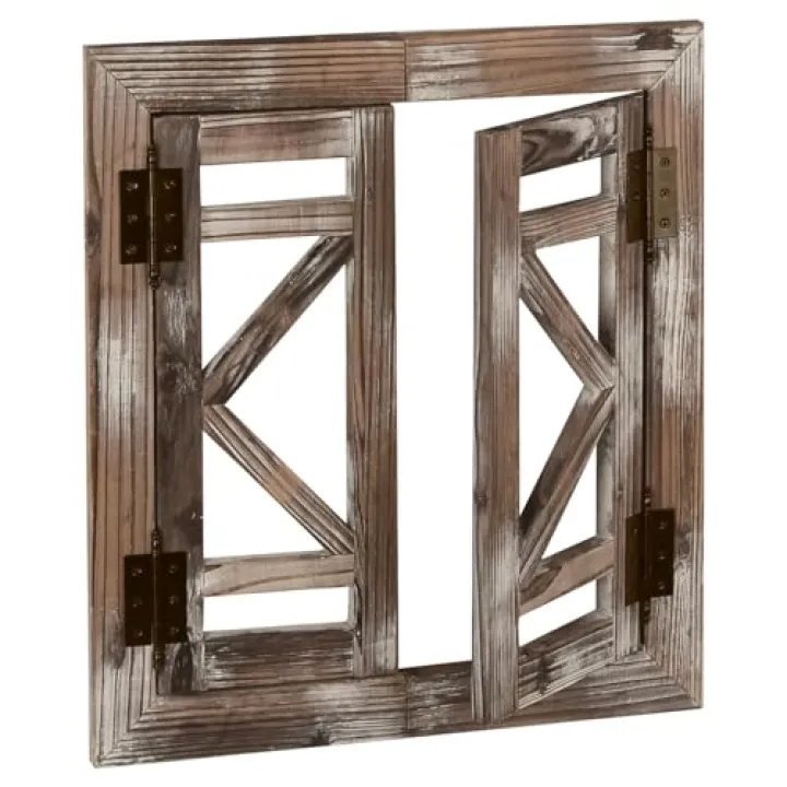J JACKCUBE DEISGN Rustic Wood Window Frame with Opening-doors, Wall Art Decor Hanging Window Panes, Farmhouse Wall Décor for Living Room, Bathroom, Kitchen and More -MK587A