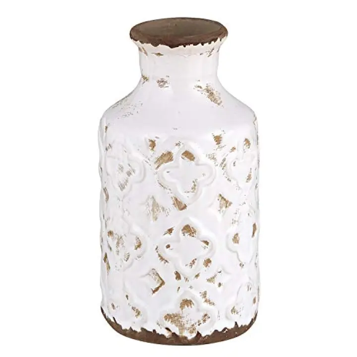 47th & Main Antiqued Ceramic Vase 3.74 x 7.5-inches, Creamy White Milk Bottle