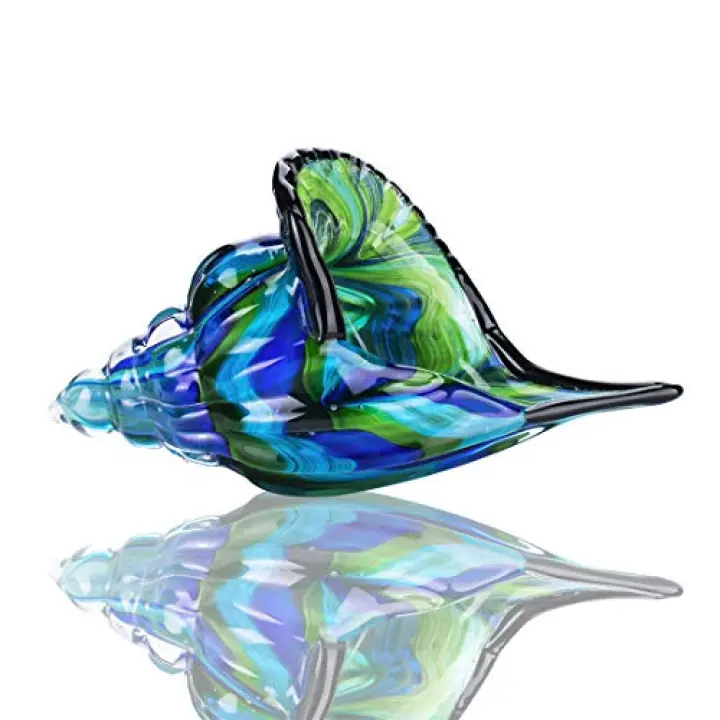 QFkris 8" Glass Conch Figurines, Hand Blown Seashell Art Glass Sculpture, Beautiful Home Decor, Crystal Paperweight Valentines Day Gift