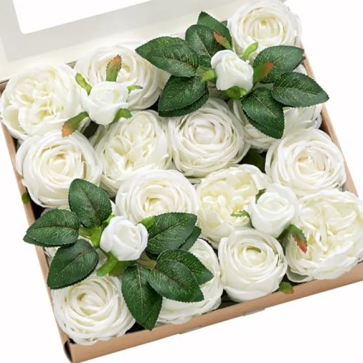 Ling's moment Artificial Flowers Silk Austin Roses Silk Flowers Fake Roses w/Stem for Wedding Bouquets Centerpieces Party Home Decoration