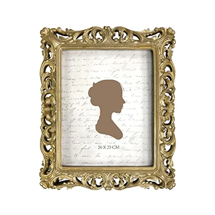 AELS 8x10 Inch Vintage Picture Frame, Elegant Antique Photo Frames with Glass Front, Photo Display, Tabletop Wall Hanging, Gift Ideas, Silver-gold Hollow Pattern