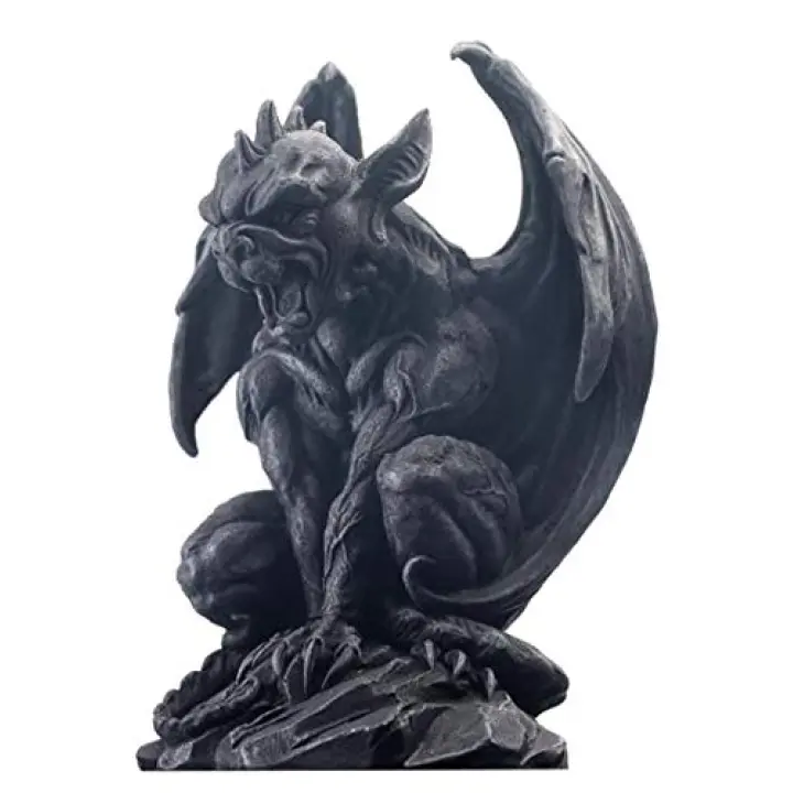 JORAE Winged Gargoyle Statue Indoor Outdoor Home Decor Sitting Guardian Sculpture Halloween Figurines, 9 in, Polyresin
