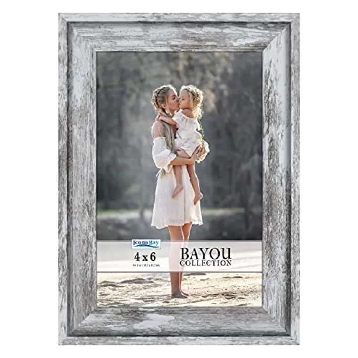 Icona Bay 4x6 Azure Gray Picture Frame, Cape Cod Style 4 x 6 Photo Frame, Table Top or Wall Mount, Bayou Collection