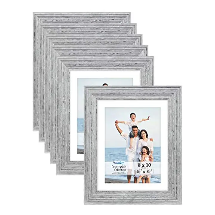 Icona Bay 8x10 Picture Frames with Mat (Speckled Gray, 6 Pack), French Country Style Picture Frame Set, Wall Mount or Table Top, Countryside Collection