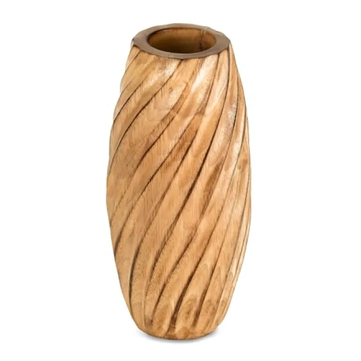 AeraVida 8.2 inch Timeless Handmade Modern Rustic Spiral Light Brown Mango Tree Wood Vase for Home | Natural Wooden Home Decor - Modern Farmhouse | Kitchen Table Counter-top Accent Decor