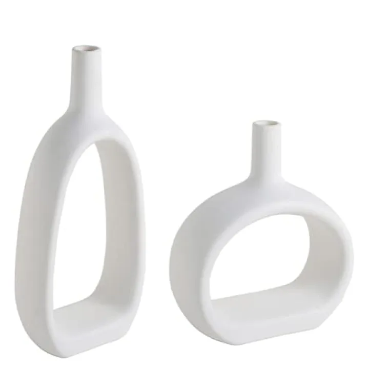 WEIDILIDU White Ceramic Vase 2 Piece Set Modern Home Decor Porcelain Vase Flower Vase Frosted Statue Decoration (W 1176)