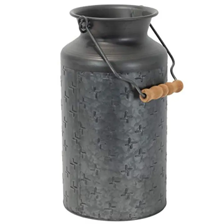 Foreside Home and Garden Black Galvanized Metal Decorative Vase with Wood Handle