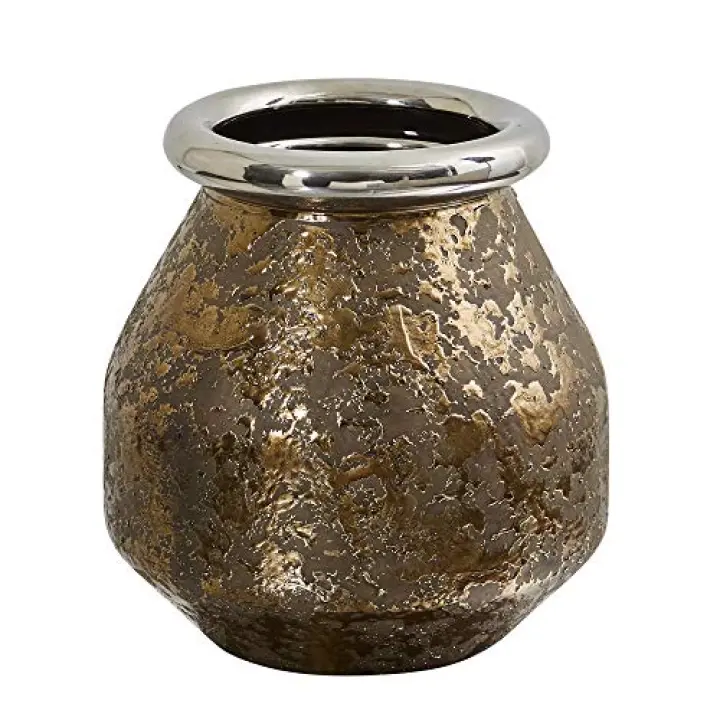 Nearly Natural 9.5in. Textured Bronze Vase with Silver Rim
