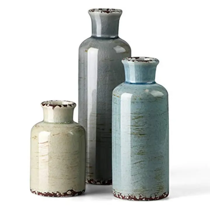 CwlwGO- Ceramic Vase Set of 3, Small Flower Vases for Home Decoration, Modern Farmhouse Decor, Living Room Kitchen Table Centerpieces, Shelf, Mantel, Fireplace and Entrance Decorations-Multicolor.