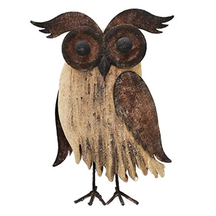 Wood Bird Figurine Home Decor Accent, Rustic Owl Statue Tabletop Decoration for Living Room Bedroom Office, Abstract Spring Summer Autumn Decor (Rust Color B)