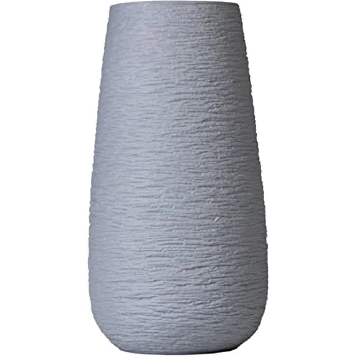 Ceramic Vase, 10 inch Ceramic Vase, Large Rounded Vase, Textured Ceramic Vase, Modern Geometric Pattern Floral Vases, Tall Porcelain Floral Arrangement for Home Décor, Cylinder Bouquet Holder (Gray)
