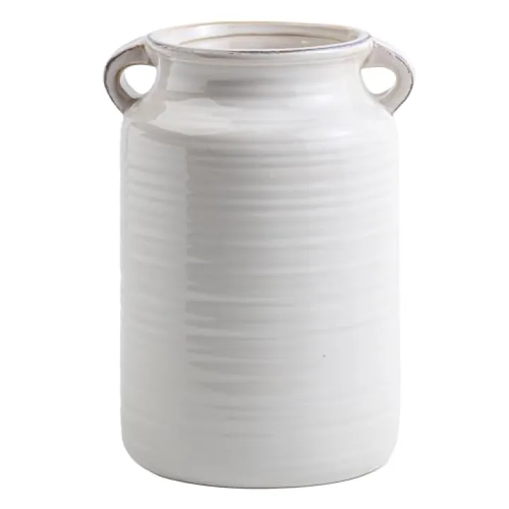 Ceramic Rustic Distressed White Flower Vase for Centerpieces, Kitchen, Office or Living Room (5.9''x8.6”)