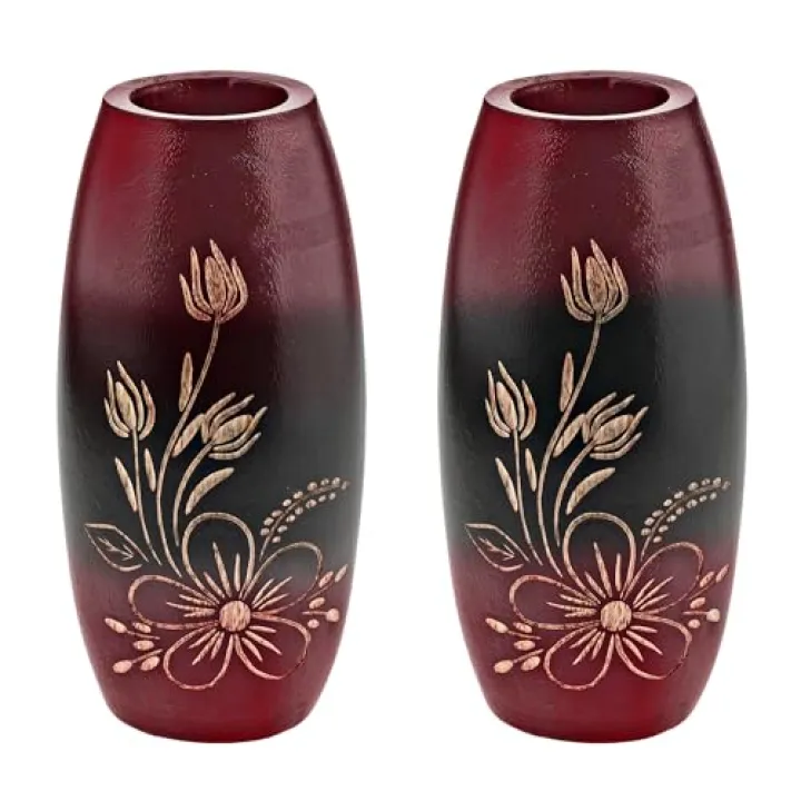 AeraVida Bold and Vibrant Flower Garden Red Mango Tree Wood Flower Vase | Hand-Carved Decorative Wooden Vase for Home or Office | Rustic Nature-Inspired (3 in (Diameter) x 6 in (Tall), 2, 2)