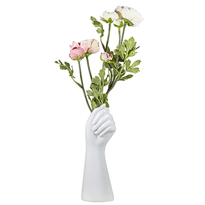 OYMOMYO Human Body Ceramic Hand Vase, Arm Body Shaped Small Flower vase Modern Aesthetic Decorative White Ceramic vases for Home Living Room décor