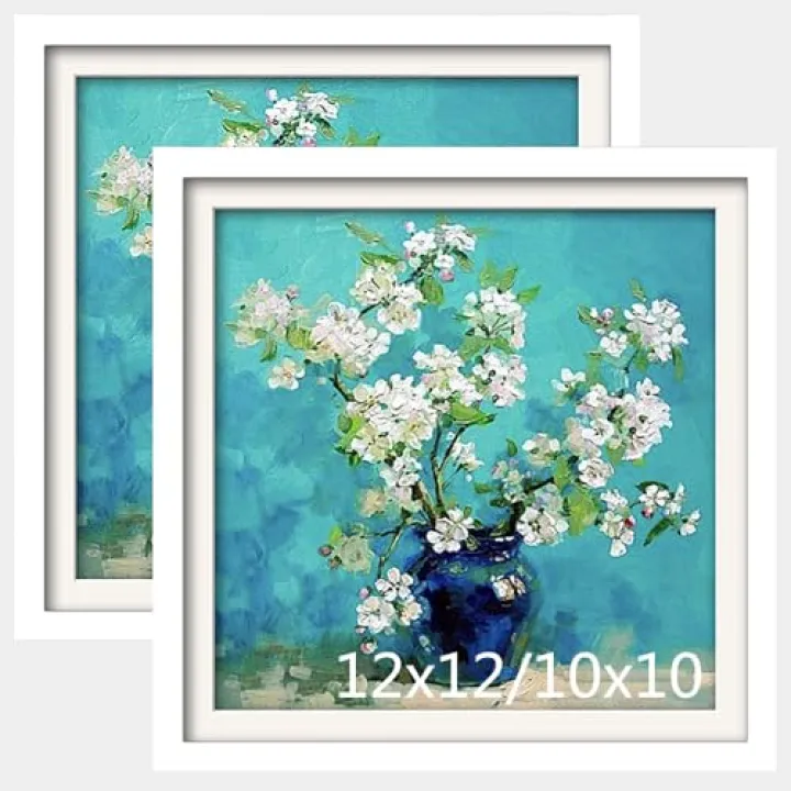 NIHO-JIUMA Wood Photo Frame, Suitable for 12 X 12 in / 30 X 30 cm Diamond art or Oil Paintings Photos, Pine Wood Picture Frames & Plexiglass (2-piece set, White)