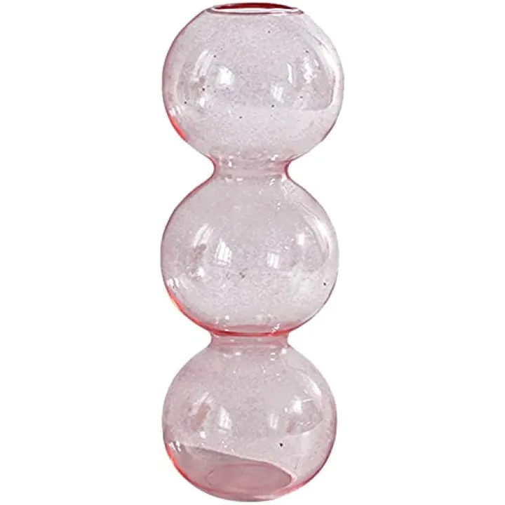Glass Flower Vase Glass Plant Container Decorative Vase Desktop Vase for Wedding Birthday Ornament Gift - 3 Ball Pink