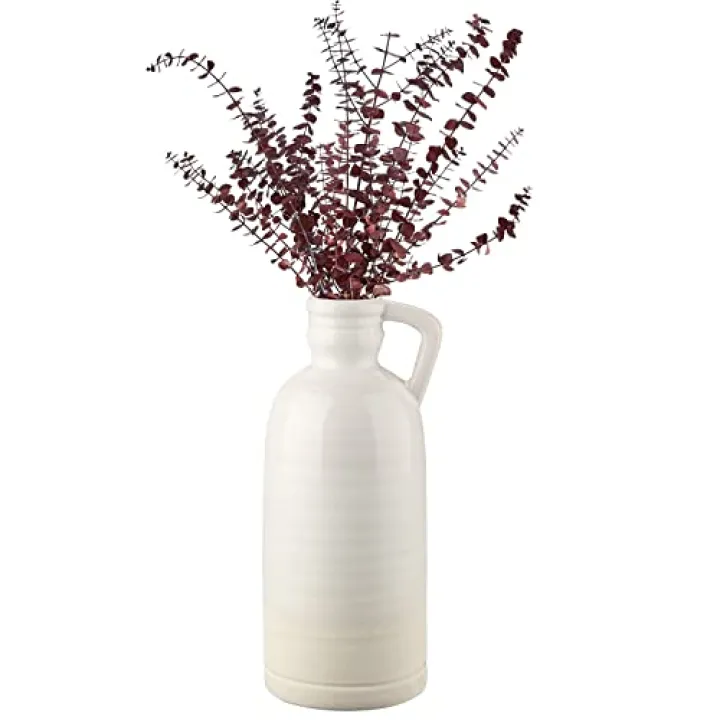 12.5" White Ceramic Vase for Home Decor Large Decorative Vase Boho Pottery Bud Vase for Flowers Rustic Farmhouse Tall Single Flower Vase for Centerpieces Pampas Grass