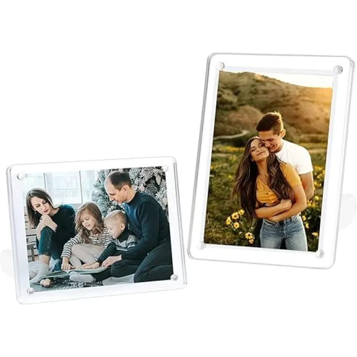 ECOSEAO 6x8 Minimalist Picture Frame Acrylic Glass Photo Frame with Desktop Display Horizontally or Vertically