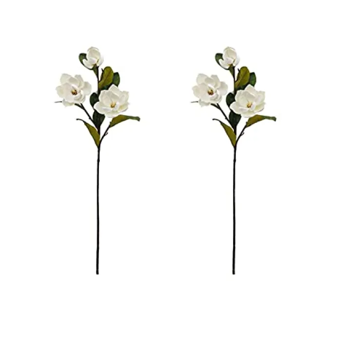 LEMCC 2Pcs Artificial Magnolia Flowers 3 Heads Silk White Magnolia Flowers with Stems Silk Flower Bouquet for Home Office Living Room Wedding Bridal Bouquet Bedroom Floor Vase Decoration