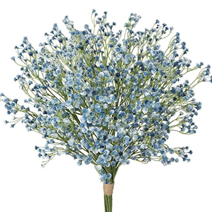 10 Pcs Baby's Breath Artificial Flowers Bulk 3 Branches Faux Baby Breath Plastic Flowers Fake Gypsophila Flower Arrangement for Crafts Fake Flowers Bouquet for Wedding Home Decor Blue Baby Breath