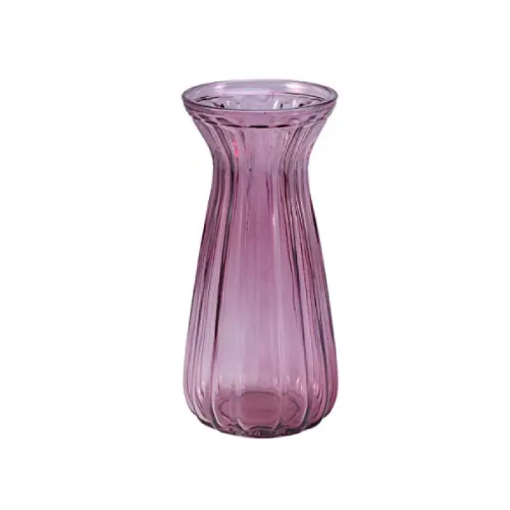 ARTIBETTER Glass Flower Vase Clear Vase European Style Dried Flower Holder Vessel Striped Glass Bottle Planter for Wedding Party Event Table Centerpiece Purple