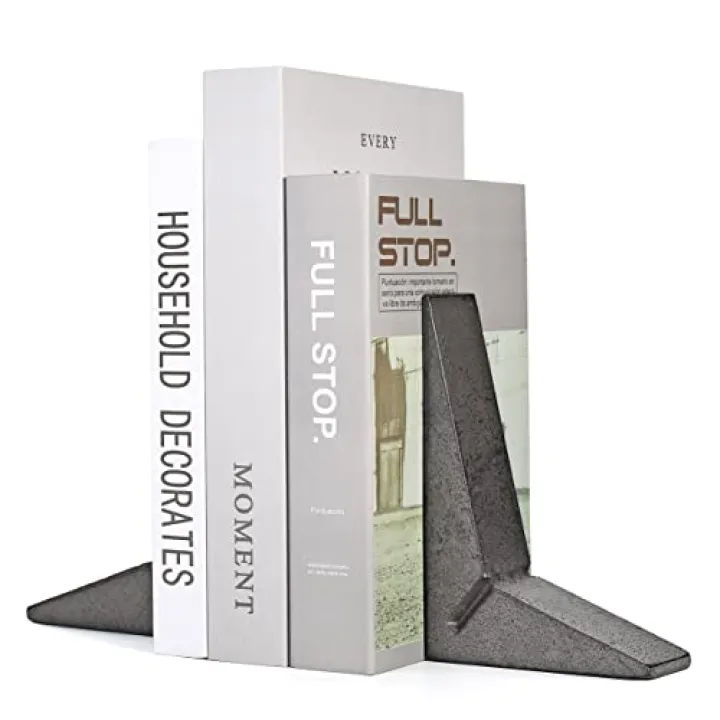 Ambipolar Cast Iron Bookends, Sharp Triangle Theme, Black Decorative Bookends for Home Decor, Office Desk, Bookshelves, Bookends for Heavy Books