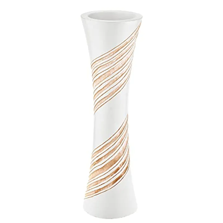 AeraVida Sleek Curvilinear Spiral White 14-inch Mango Tree Wood Flower Vase | Modern Farmhouse Home Décor | Kitchen Bedroom Living Room Home Decoration | Wooden White Flower Vase