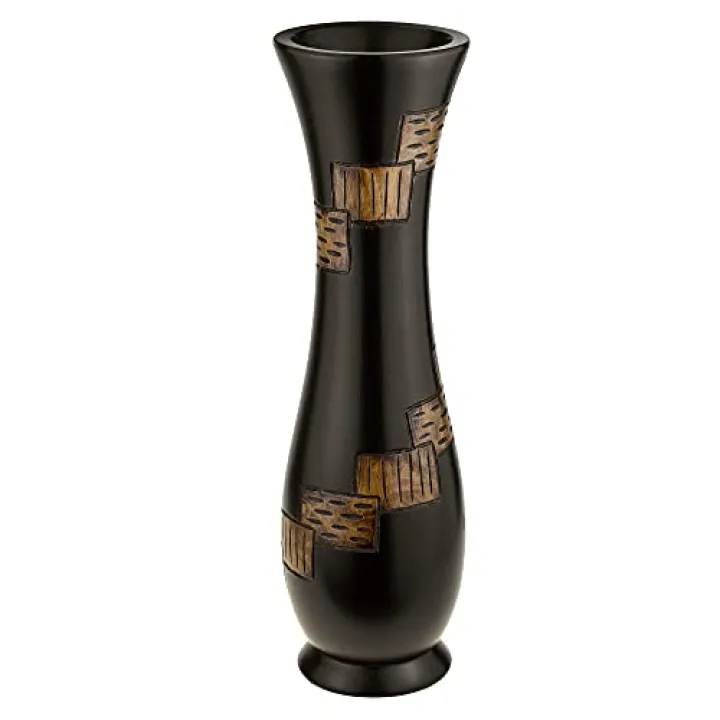 AeraVida Unique Contemporary Hand Carved Spiral Patches 14-Inch Mango Tree Wood Flower Vase | Modern Decorative Wooden Vase for Home or Office | Handmade Natural Mango Wood Floor or Tabletop Vase