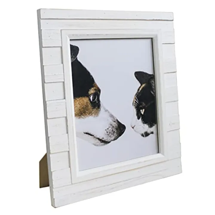 CVHOMEDECO. 8x10 Picture Frame Made of Solid Wood High Definition Glass Rustic Primitive Design Photo Frame for Tabletop Display and Wall Mounting, Distress White