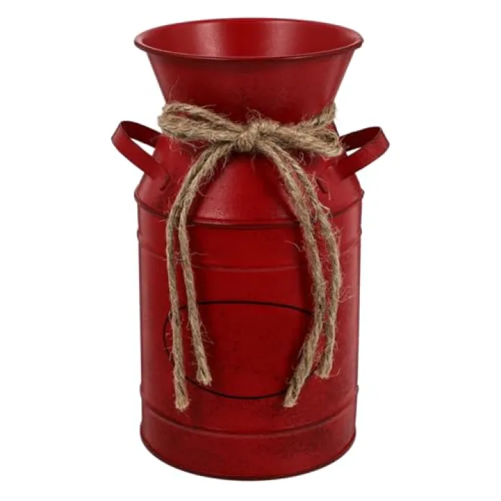 VOSAREA French Style Flower Vase Shabby Chic Milk Can Rustic Galvanized Flowers Bucket Metal Pitcher Jug Plant Container for Decor (Red)