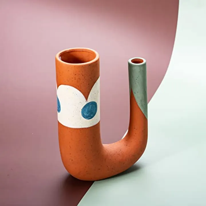 Ceramic Rustic Farmhouse Vase, Pottery Decorative Flower Vase for Home Decor, Table, Living Room Decoration, Shelf Decor, Mantel, 8.3Inch