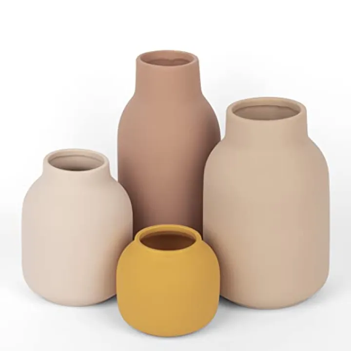 Koyal Wholesale Multicolor Kitchen Shelf Decor & Nursery Shelf Accent Set of 4 - Boho Room Ceramic & Terracotta Vases, Mid Century Ideal Shelf Decor for Scandinavian Home