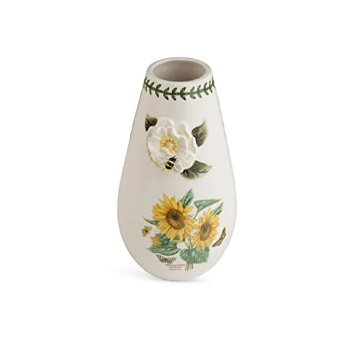 Portmeirion Botanic Garden Bouquet 8-inch Vase, Sunflower Motif - Elegant Ceramic Vase with Chip-Resistant Glaze, Cottagecore Centerpiece Decor & Floral Home Accent - for Dry & Fresh Florals