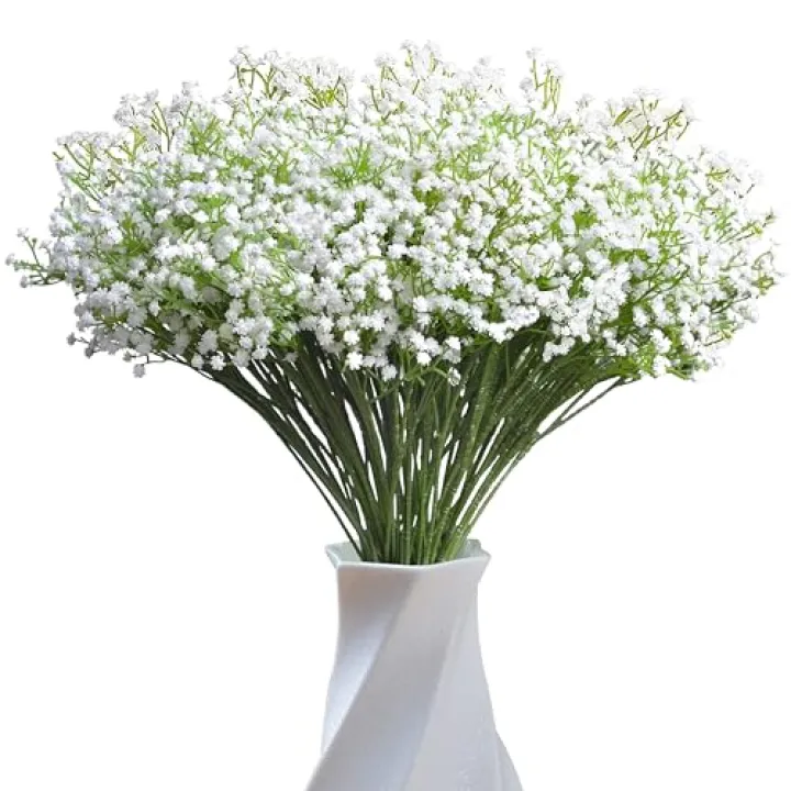 JIFTOK Babys Breath Artificial Flowers, 24 Pcs Fake Flowers Gypsophila Bouquet Fall Flowers Artificial for Decoration, Real Touch Silk Flower for Wedding Christmas DIY Party Home Garden Office(White)