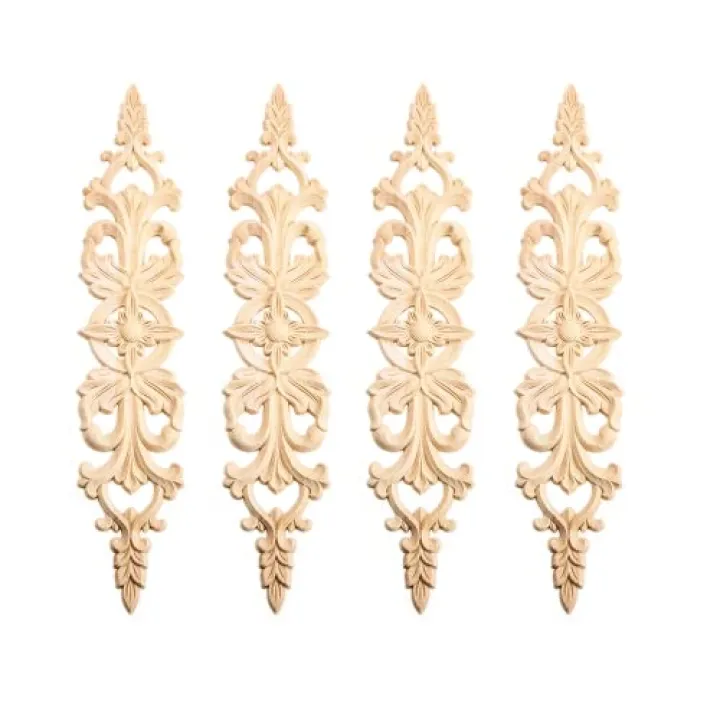 MUXSAM 4Pcs Long Wood-Carved Onlays Appliques for Furniture, Unpainted Wooden Carving Decals for Wall Cupboard Mirror Mantel Door Bed Cabinet Ceiling Dresser Refurbish Project(40x8cm/15.75"x3.15")