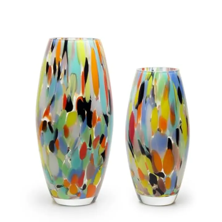 Ca D Oro Pair of Colored Glass Vases Confetti Effect Hand Blown Murano-Style Art Glass for Flower, Room Decoration and Centerpiece - Models Oliva P/G