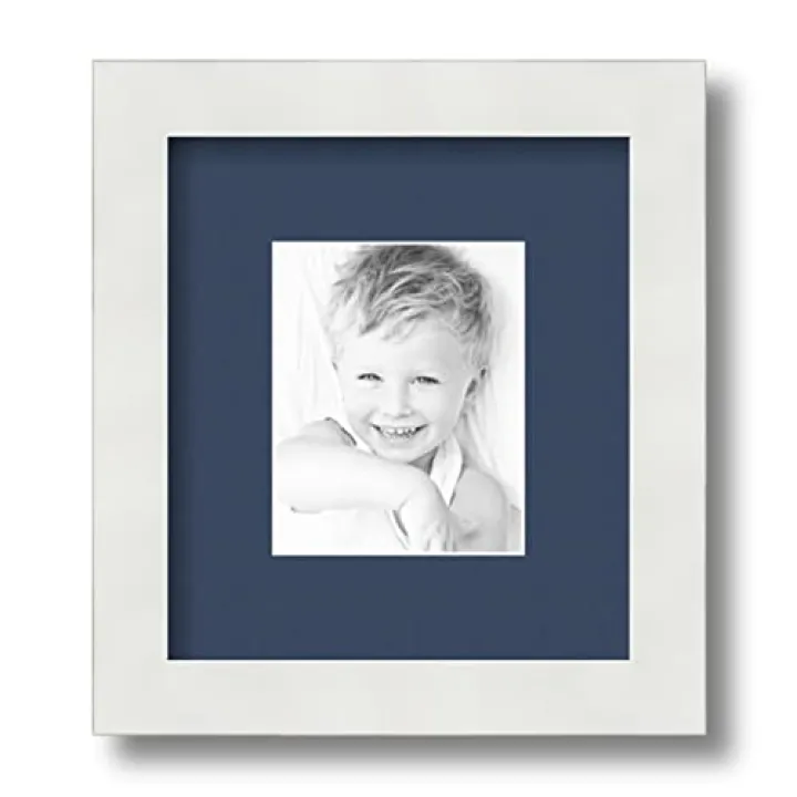 ArtToFrames 3.5x5 inch Satin White Frame Picture Frame with 2 Inch Single Midnight Blue Mat, SingleMat-FRBW26074-3.5x5-837