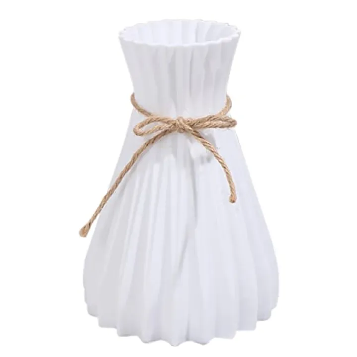 Queenbox 4.7x7in Paper Folding Shape Plastic Vases with Rope Unbreakable Geometric Unique Artificial Floral Vases for Dried Flowers, Fresh Flowers Bouquet, White