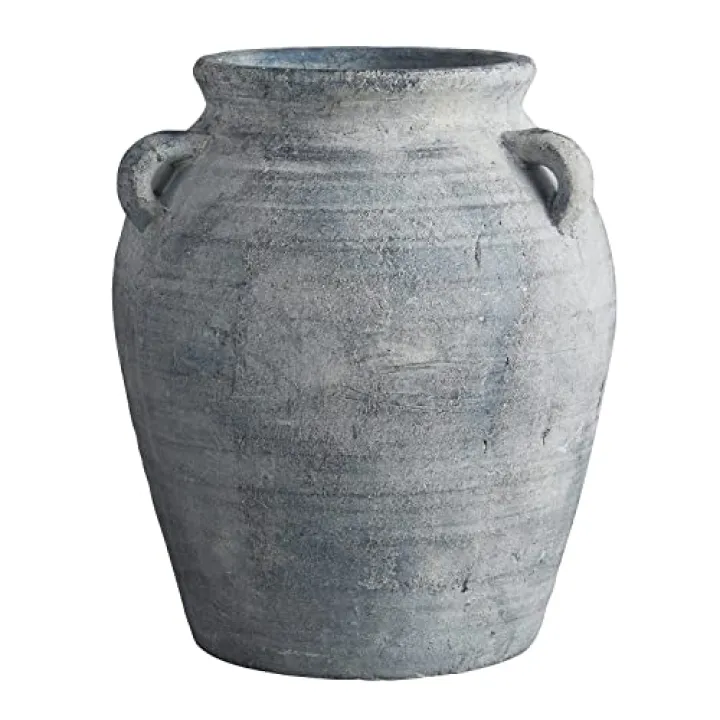 47th & Main Terracotta Planter Vase - Large Old World Urn with Handles, 10.5" x 6.5" x 12", Grey