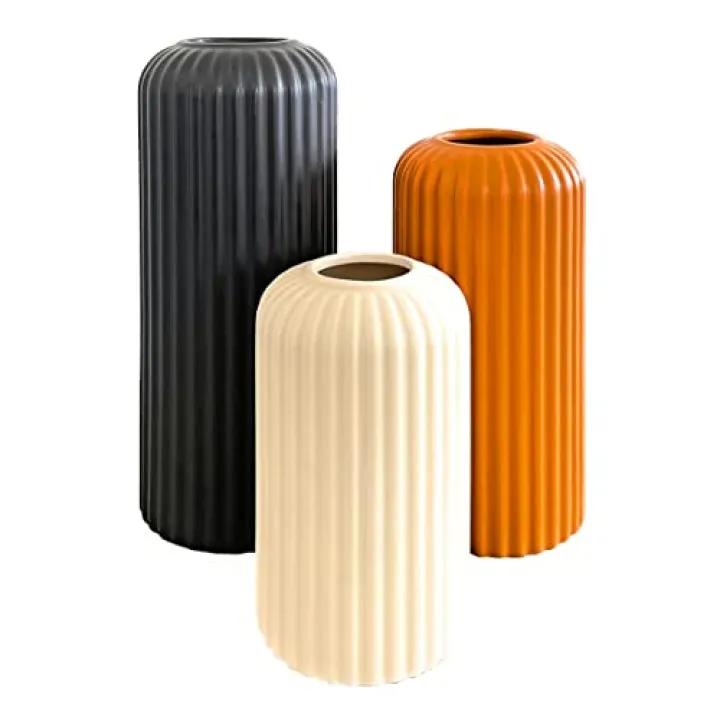 Rumi Decor Modern Ceramic Vases for Living Room, Coffee Table, Home, Fireplace, Shelf Accents, Dining Table - Black
