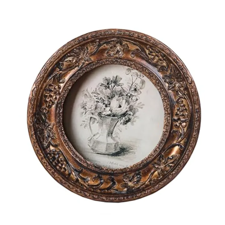 SIKOO Small Vintage 3×3 Round Picture Frame Antique Ornate Mini Photo Frame Vintage Wall Decor, Bronze Gold